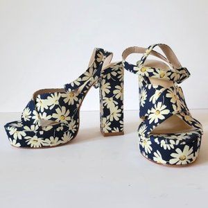 Raye x House of Harlow 1960  Revolve Floral Daisy Print Strappy Platform Sandal